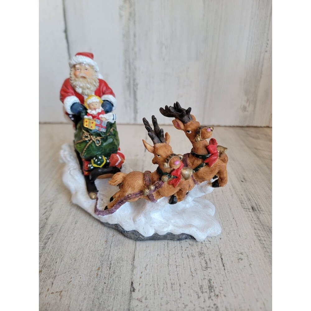 Enesco 2000 vintage‎ santa/sled reindeer xmas figure decor